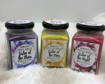Bookish Candle Set from *Sister of the Stars*, *Sister of the Moon* and *Sister of the Night*