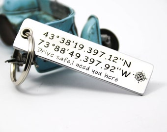 Keychain Men,Keychain for Men,Keychain,Custom Keychain,Keychain Personalized,Coordinates Keychain,Couple Keychain,Latitude,Longitude Keyring