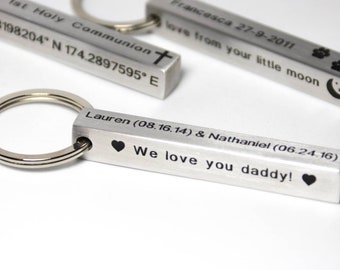 Custom Keychain Hand Stamped  Silver Key ring Personalized Keychain Men Accessories Custom Coordinates Custom Gift Bar Keychain Men Gift