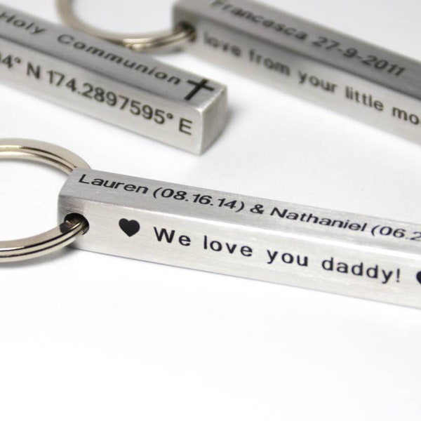 Custom Keychain Hand Stamped  Silver Key ring Personalized Keychain Men Accessories Custom Coordinates Custom Gift Bar Keychain Men Gift