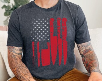 Chef Knife Set Shirt | Patriotic American Flag Kitchen Gift Chef Knife Set Shirt | Patriotic American Flag Kitchen Gift