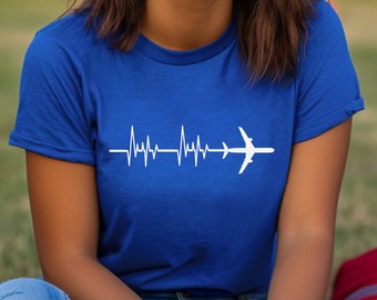 Airplane Pilot Heartbeat T-Shirt | Flight Crew Gift | World Traveler | Airplane Lover Shirt | Flight School Gift | Flight Attendant T-Shirt