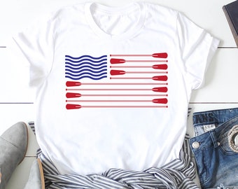 American Flag Rowing T-Shirt | Crew Rowing Oar Tee | Fourth Of July | Rowing Crew | Crew Team | Gift For Rower | Patriotic Rowing Shirt