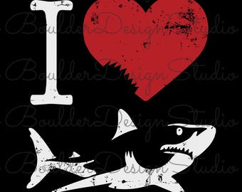 I Love Shark Distressed PNG | Shark Lover | Shark Bite | Digital Instant Download Only