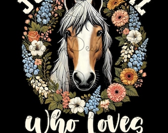Kosmetiktasche „Just A Girl Who Loves Horses“ – 19,1 X 25,4 Cm, Aus Leinen, Mit Aquarell-Blumenmuster