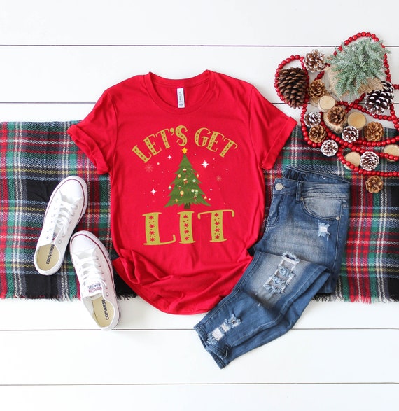 Let's Get Lit Funny Christmas Drinking T-Shirt Let's Get Lit Funny Christmas Drinking T-Shirt