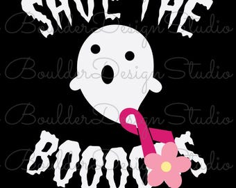Save The Boooo*s PNG | Funny Halloween Ghost | Breast Cancer Awareness And Support | Pink Ribbon | Digital Instant Download Only