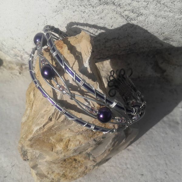 Bracelet rigide acier inoxydable et aluminium violet