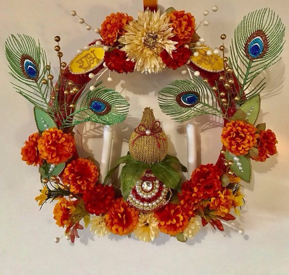 Front Door Wreath Diwali Wreath Housewarming Wreath Pooja Decor Diwali Decor Religious Wreaths Hindu Wedding Decor Hindu Festival Deco