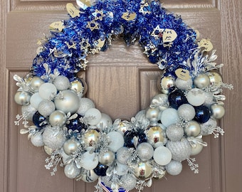 Tinsel ornament wreath,  holiday door decor, Christmas/ Hanukkah wreath/ Bauble wreath