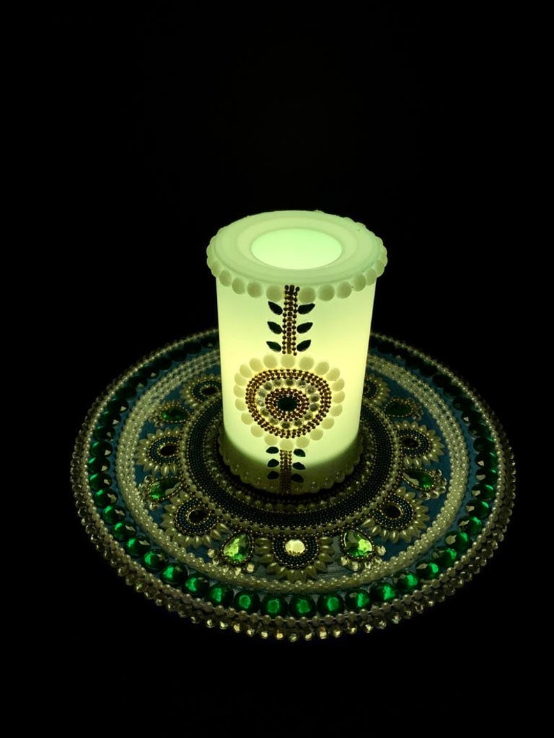 Set of Decorative Plate & LED Candle/ Decorative Plate/ Etsy