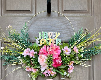 Easter hoop wreath/ Easter wreath for front door/ modern door decor/ Easter floral wreath/ minimalist wall decor