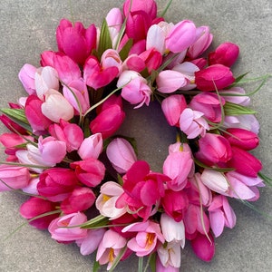 Mini Tulip wreath, Mini spring/ summer wreath, Valentines Day wreath, candle ring wreath, Mothers Day gift, Easter centerpiece Light and Dark pink