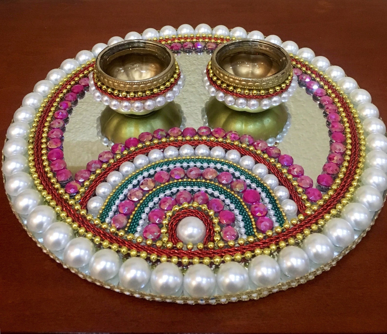 Buy Decorative Mirror Plate With Tea Light Holders / Diwali Decor