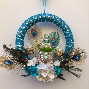 Peacock Diwali Wreath: Hindu Festival Decor with Kalash