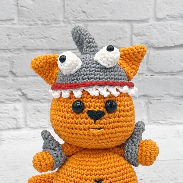 Pattern Only Crochet Cat Wearing Shark Hat Amigurumi Pattern