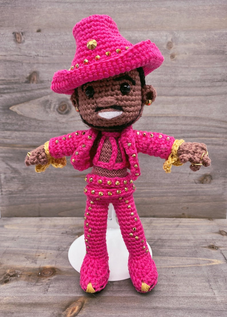 Pattern ONLY Rapper Inspired Crochet Doll Amigurumi Wearing His Pink Cowboy Suit Great for Fans image 1