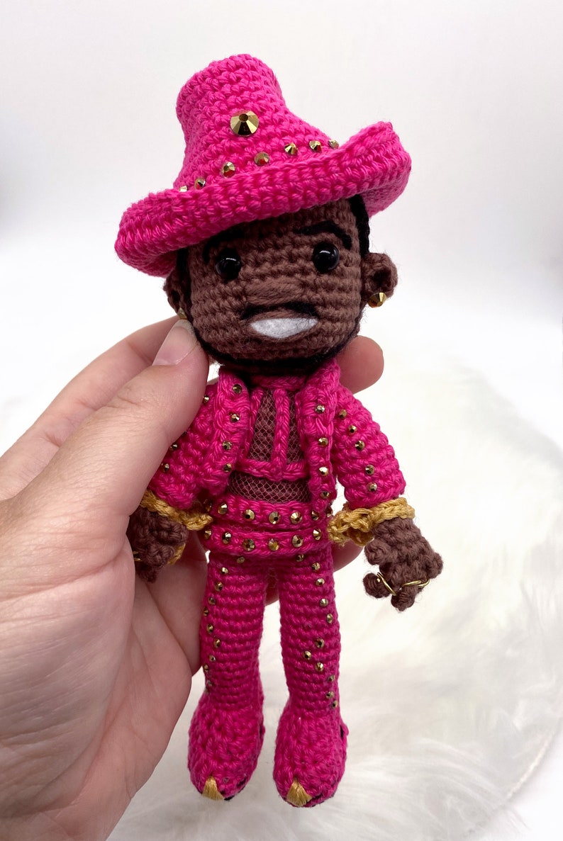 Pattern ONLY Rapper Inspired Crochet Doll Amigurumi Wearing His Pink Cowboy Suit Great for Fans image 5