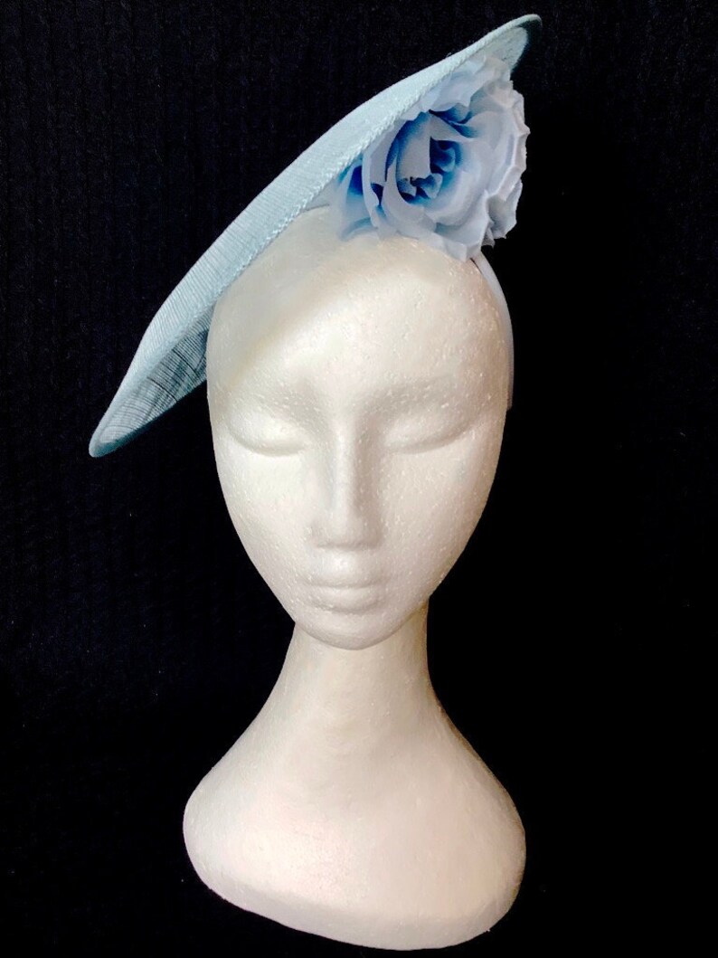 Light Blue Hatinator Fascinator Hat Straw Silk Flowers Etsy