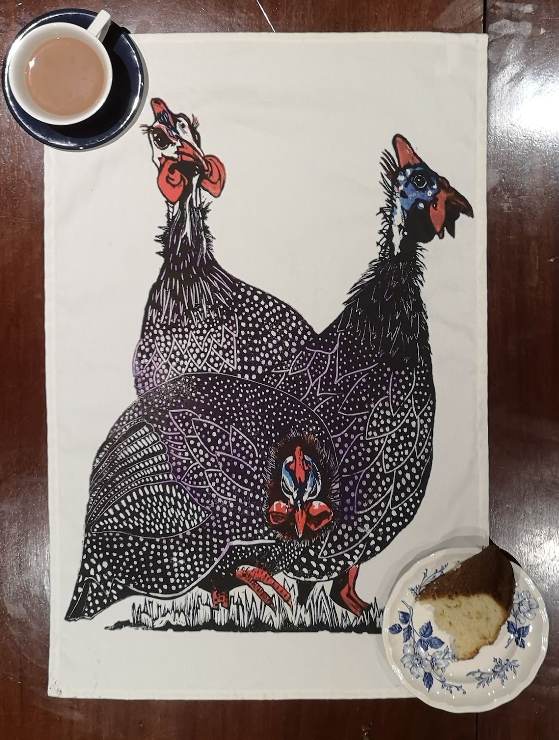 Guinea Fowl Tractor Tea Towel from Original Linocut Design Etsy
