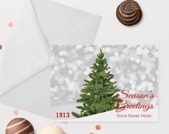 1913 Season Greetings, Personalized Card Set- A2 Folded Cards, Red and White, Free Shipping