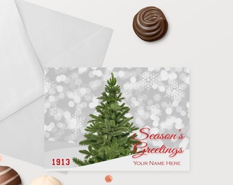 Personalized Card Mini Set- Season Greetings - A2 Folded Cards, Red and White - Free Shipping