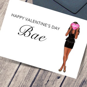 Happy Valentine&#39;s Bae - Black Love - Black Woman - Love Card - A2 - Single Card with Envelope