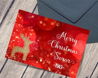 Merry Christmas Soror Greeting Cards, Red and White A2 Folded Card Set, 12 Cards, Free Shipping