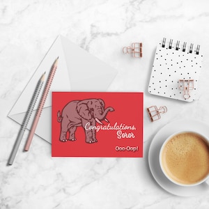 May include: Red card with a cartoon elephant and the text "Congratulations Soror!  Ooo-Oop!"