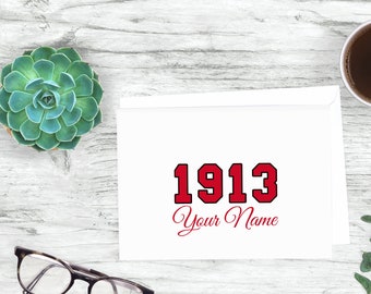 Personalized 1913 Note Cards - Red, White and Black - A2 Folded Cards - Blank Inside