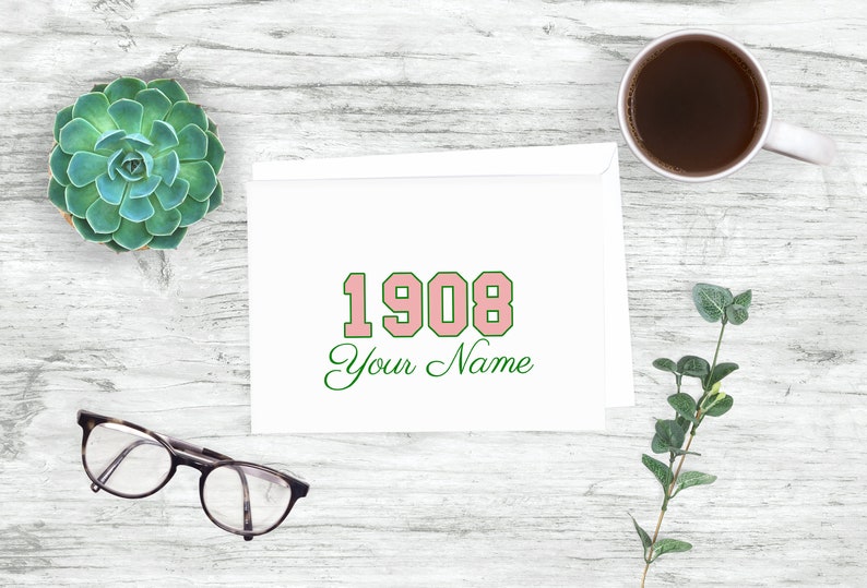 Blank Inside A2 Folded Cards Personalized 1908 Note Cards Pink and Green