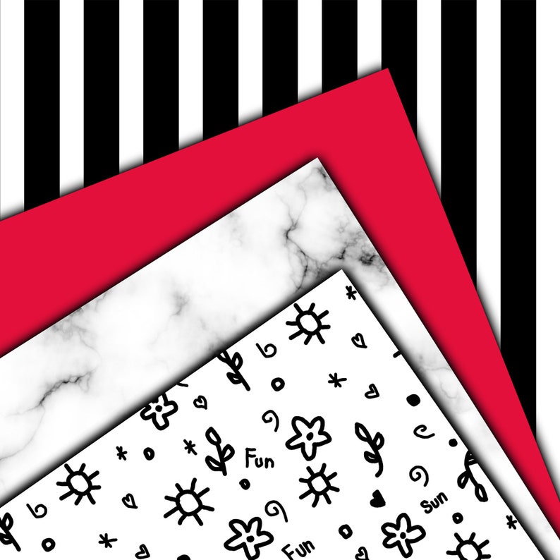 Digital Paper Printable Red, White and Black Pattern Paper 6 Designs ...