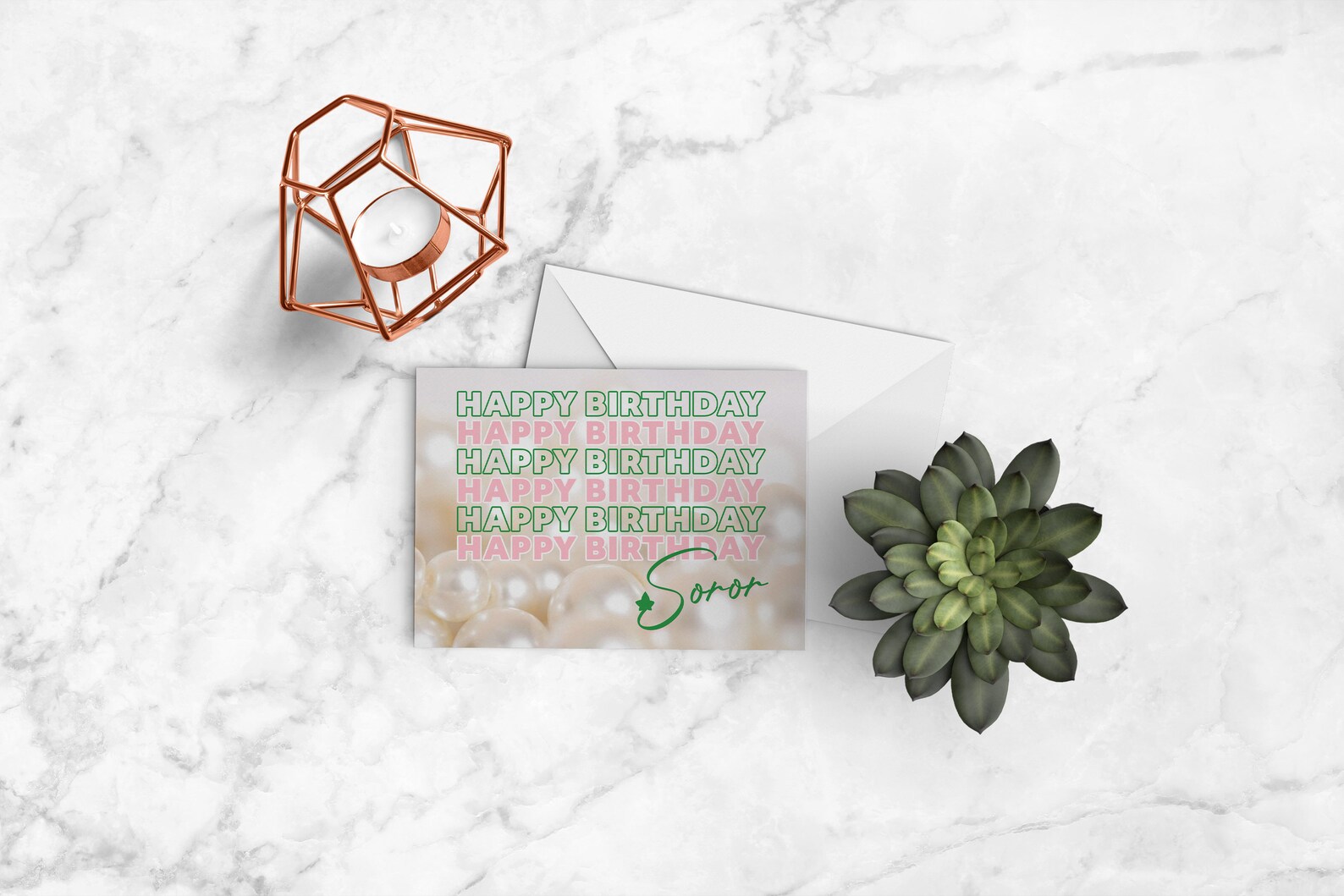 Happy Birthday Soror Pink and Green Card Single Card with