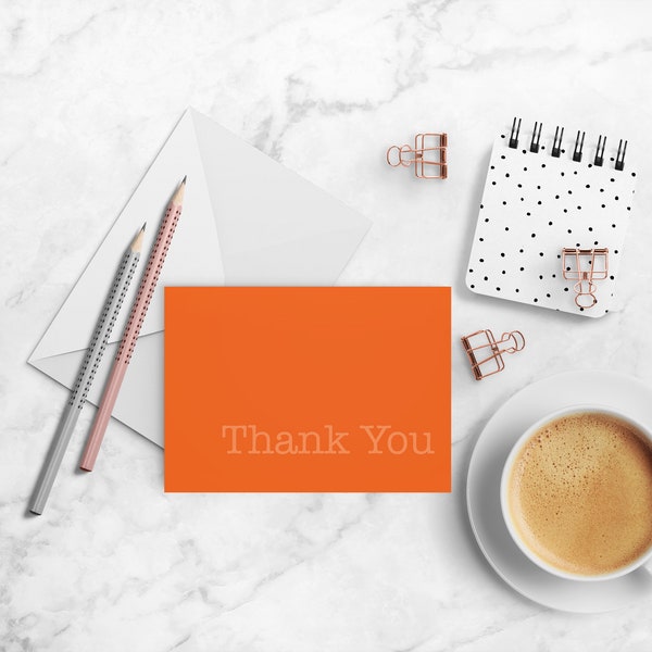 Thank You Note Cards - A2 Folded Cards - Orange Note Cards - Thank You Note - Paper Stationery - Orange Cards