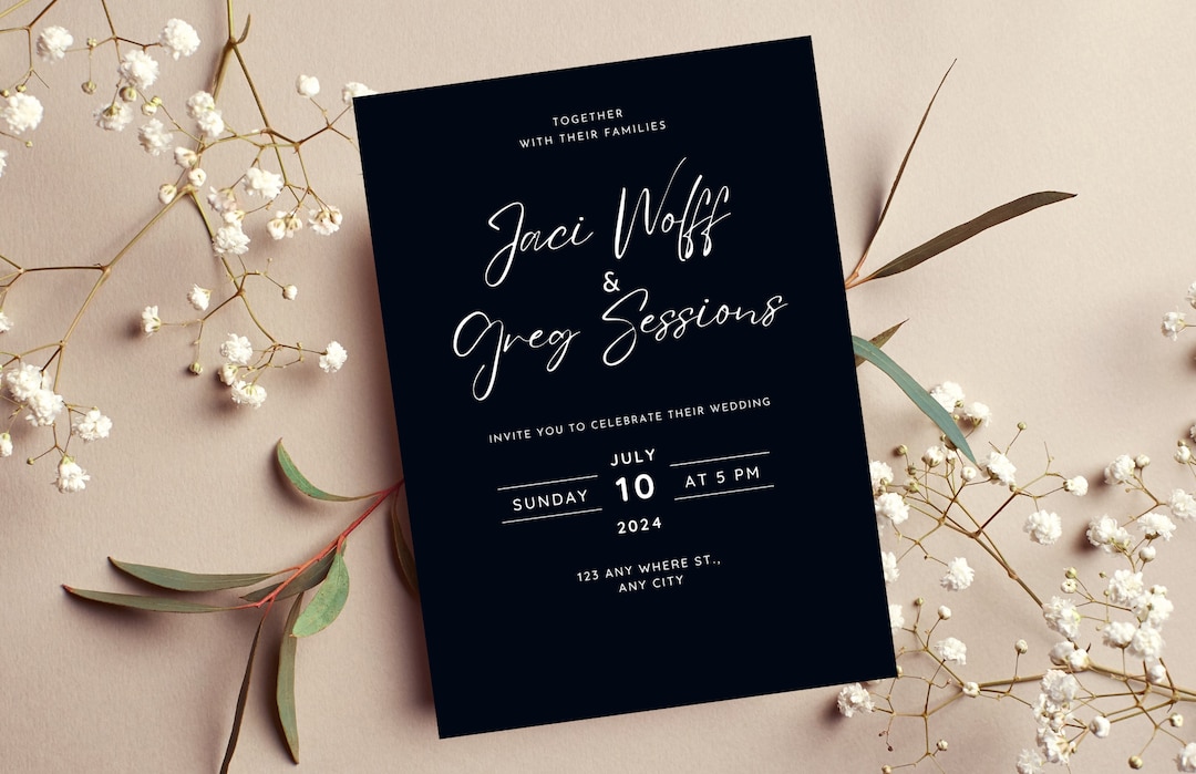 Simple Black and White Wedding Invitation | Downloadable Wedding Invite ...