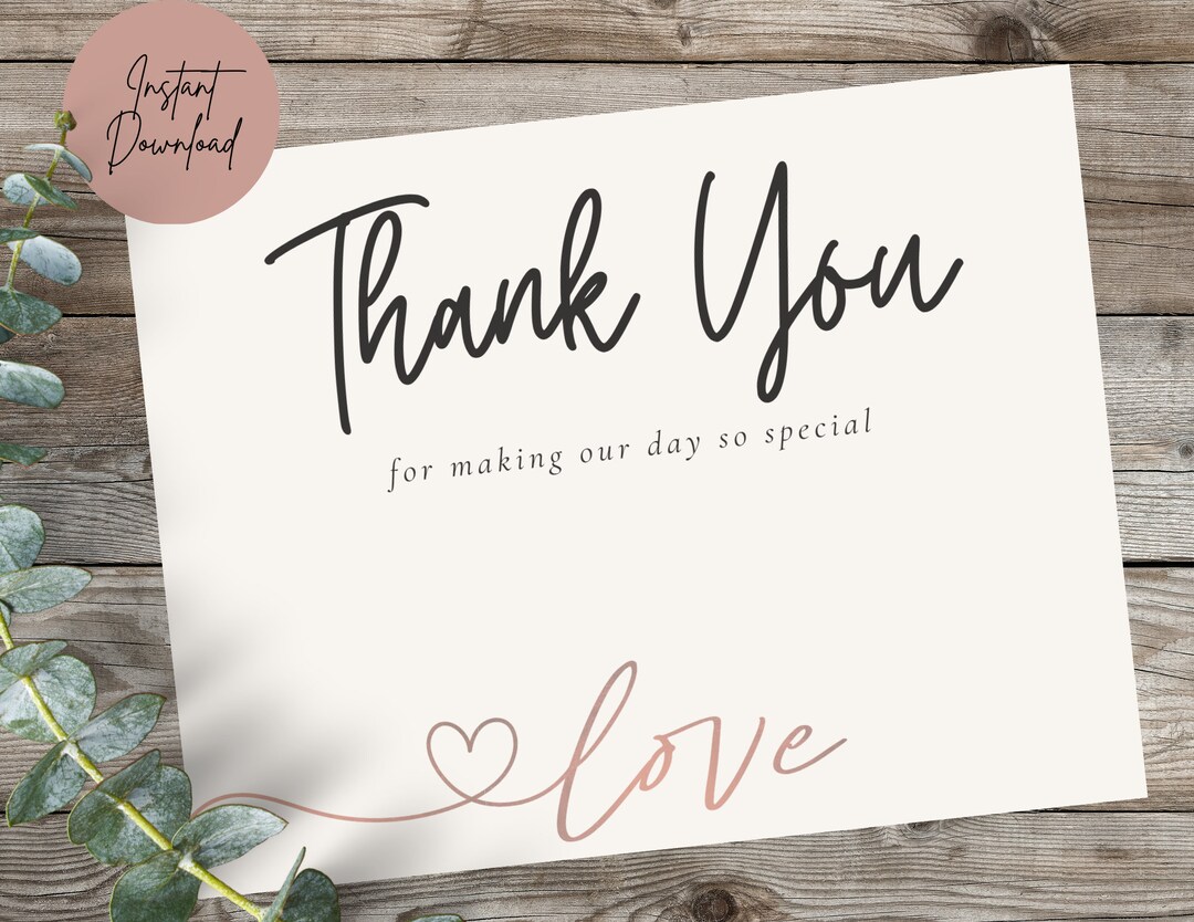 Wedding Printable Thank You Card Insert Small Business Thank You for