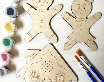DIY Gingerbread Family Wooden Paint Kit | Stocking Stuffer | Kids Craft