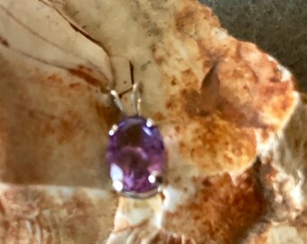 Sterling Silver genuine Oval Amethyst Pendant