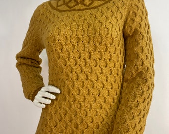 Hand knit sweater, mustard knit sweater