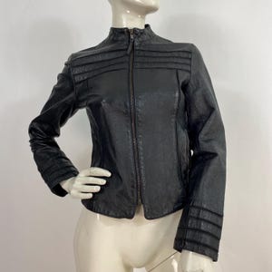 Le Chateau black leather jacket, leather motorcycle jacket size small