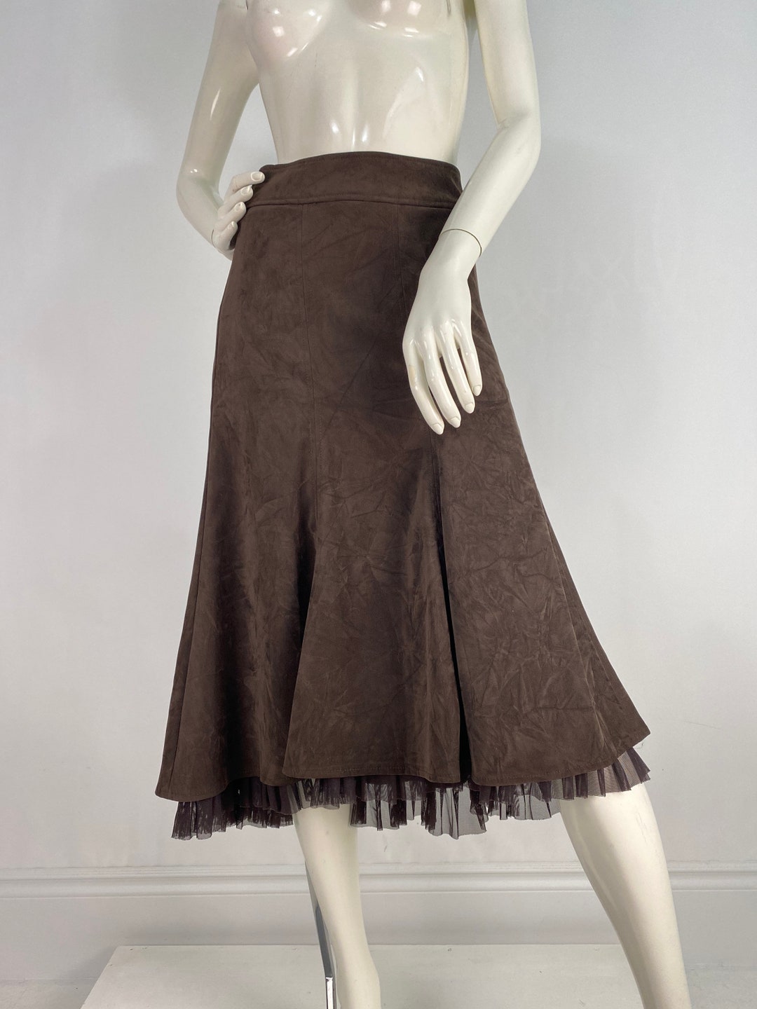 Vintage Brown Silk Midi Dress (M)