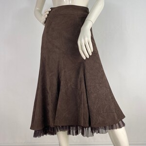 Vintage 100% Linen Leaf Brown Midi Skirt main image 1