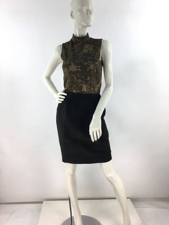 Genuine 80s black suede leather skirt - image 2