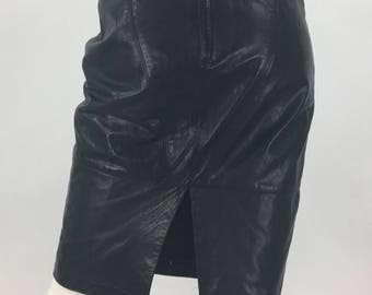 80s genuine vintage genuine leather black pencil skirt