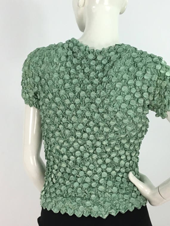 Vintage popcorn blouse/mint green bubble top/popc… - image 7