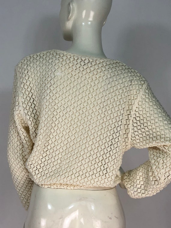 90s crocheted top/cotton crochet top/cream cotton… - image 4