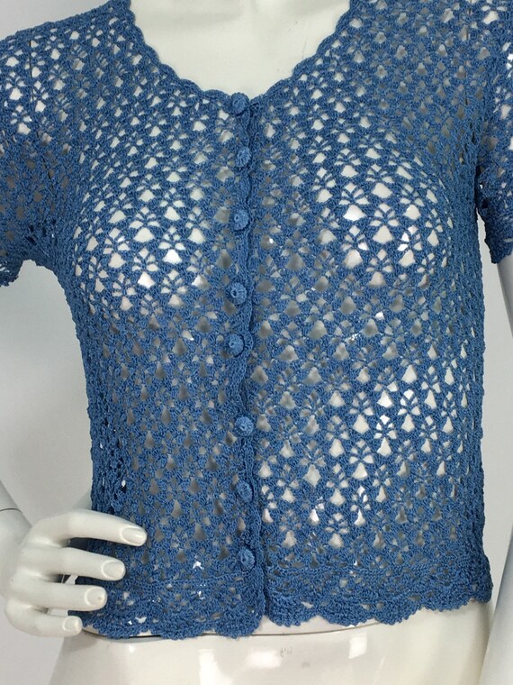 90s crochet top/80s crochet top/vintage blue croch