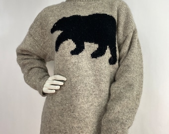 Warm wool sweater, bear sweater, wool bear knit sweater