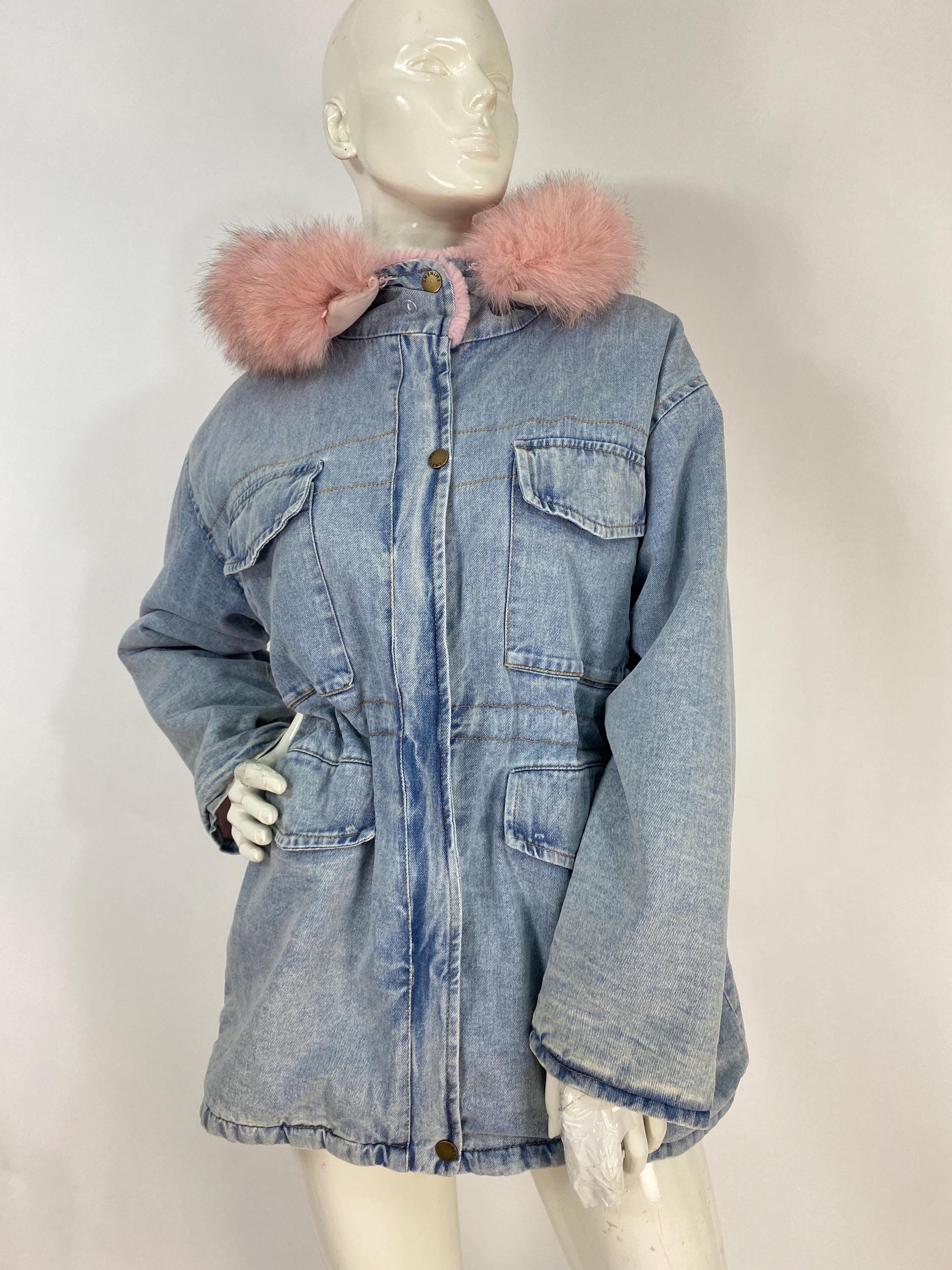 Y2k Fur Denim Jacket - Etsy