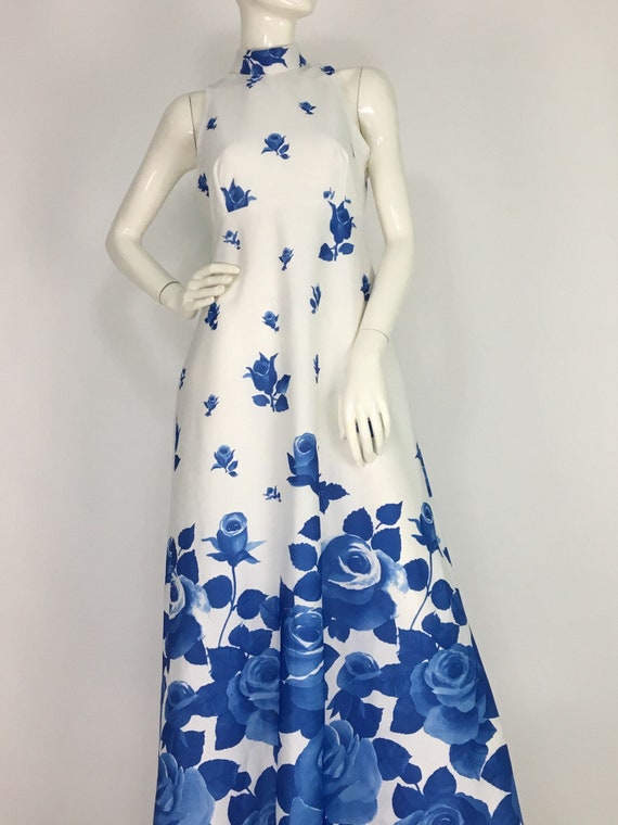 60s High Neck Floral Evening Dress Vintage Maxi Dress Etsy